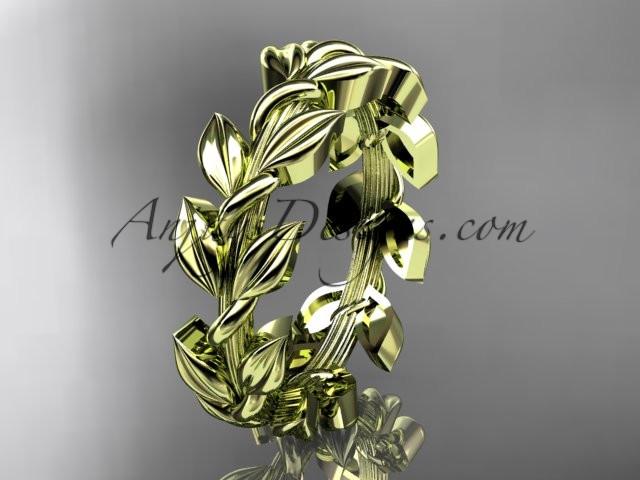 14kt yellow gold leaf wedding ring, wedding band ADLR120G - AnjaysDesigns
