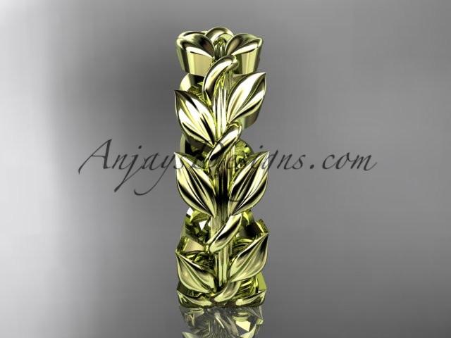 14kt yellow gold leaf wedding ring, wedding band ADLR120G - AnjaysDesigns