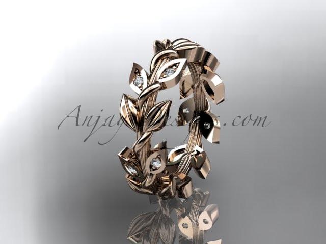 14kt rose gold diamond leaf wedding ring, wedding band ADLR120 - AnjaysDesigns