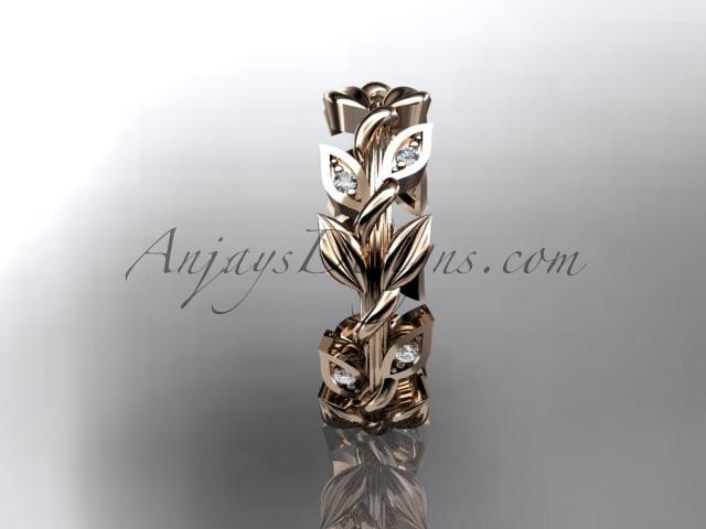 14kt rose gold diamond leaf wedding ring, wedding band ADLR120 - AnjaysDesigns