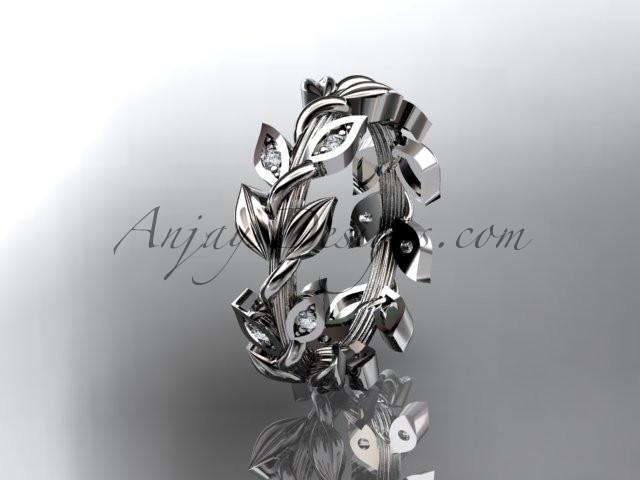 platinum diamond leaf wedding ring, wedding band ADLR120 - AnjaysDesigns