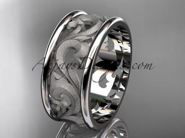 Platinum leaf engagement ring, wedding band ADLR121G - AnjaysDesigns
