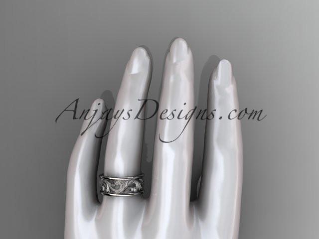 14kt white gold leaf engagement ring, wedding band ADLR121G - AnjaysDesigns