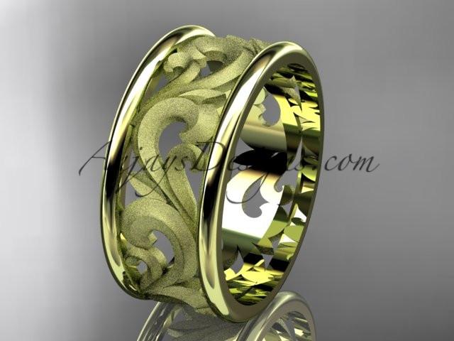 14kt yellow gold leaf engagement ring, wedding band ADLR121G - AnjaysDesigns