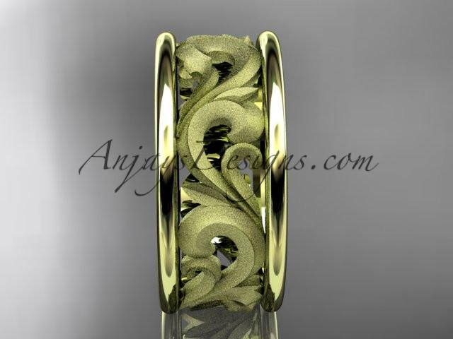 14kt yellow gold leaf engagement ring, wedding band ADLR121G - AnjaysDesigns