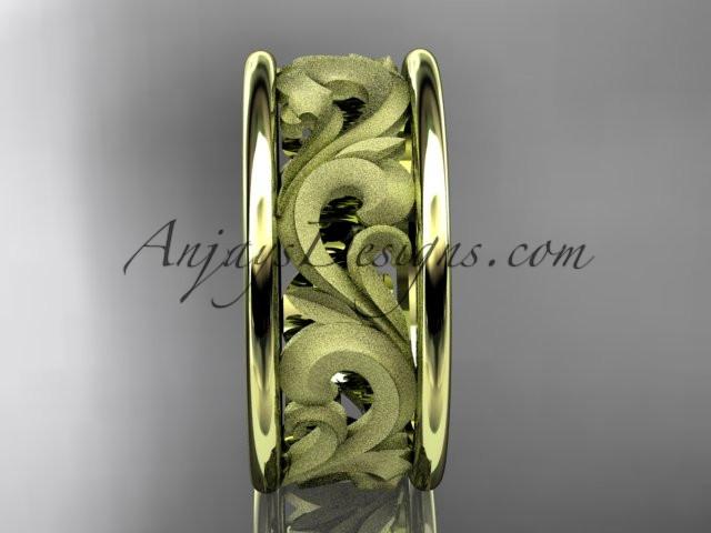 14kt yellow gold leaf engagement ring, wedding band ADLR121G - AnjaysDesigns