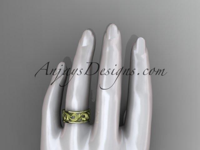 14kt yellow gold leaf engagement ring, wedding band ADLR121G - AnjaysDesigns