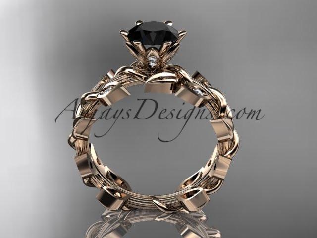14k rose gold diamond leaf and vine engagement ring with a Black Diamond center stone ADLR124 - AnjaysDesigns, Black Diamond Engagement Rings - Jewelry, Anjays Designs - AnjaysDesigns, AnjaysDesigns - AnjaysDesigns.co, 