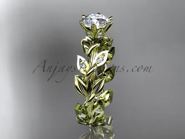 14kt yellow gold diamond leaf and vine engagement ring ADLR124 - AnjaysDesigns