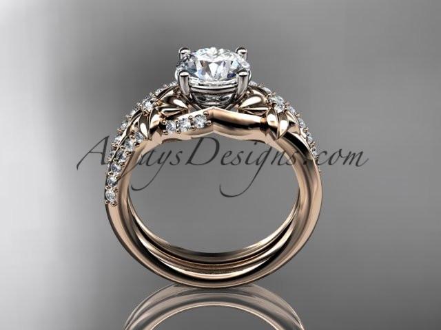 14kt rose gold diamond floral wedding set, engagement set with a "Forever One" Moissanite center stone ADLR125S - AnjaysDesigns