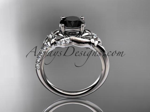 platinum diamond floral wedding ring, engagement ring with a Black Diamond center stone ADLR125 - AnjaysDesigns