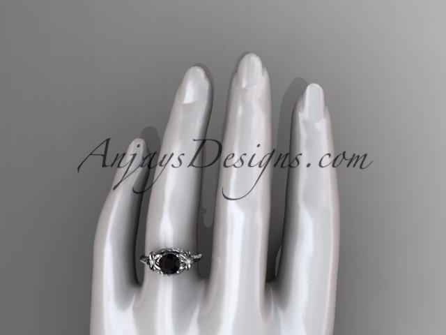 platinum diamond floral wedding ring, engagement ring with a Black Diamond center stone ADLR125 - AnjaysDesigns