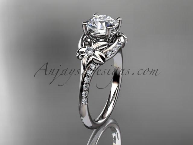 14kt white gold diamond floral wedding ring, engagement ring with a "Forever One" Moissanite center stone ADLR125 - AnjaysDesigns
