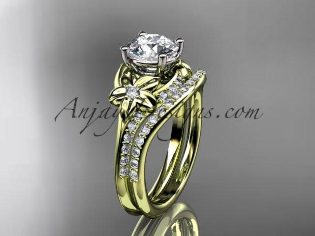 14kt yellow gold diamond floral wedding set, engagement set ADLR125S - AnjaysDesigns
