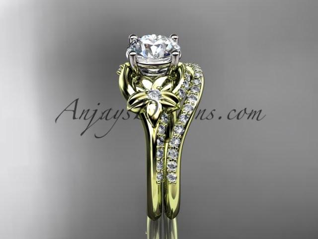 14kt yellow gold diamond floral wedding set, engagement set ADLR125S - AnjaysDesigns