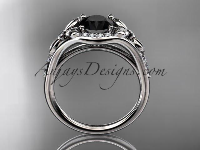 platinum diamond floral wedding ring, engagement ring with a Black Diamond center stone ADLR126 - AnjaysDesigns