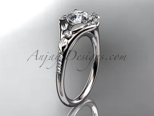 14kt white gold diamond floral wedding ring, engagement ring with a "Forever One" Moissanite center stone ADLR126 - AnjaysDesigns