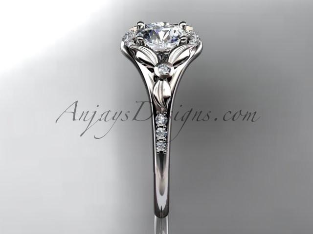 platinum floral wedding ring, engagement ring with a "Forever One" Moissanite center stone ADLR126 - AnjaysDesigns