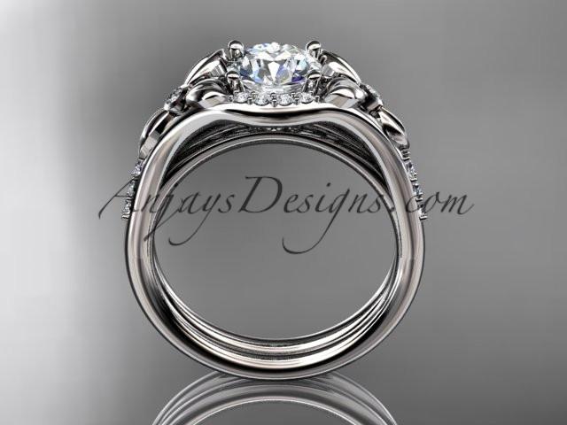 14kt white gold diamond floral wedding ring, engagement set with a "Forever One" Moissanite center stone ADLR126S - AnjaysDesigns