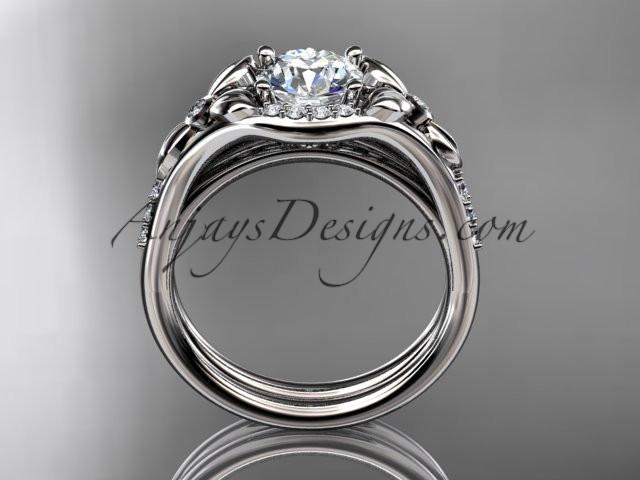 platinum diamond floral wedding ring, engagement set with a "Forever One" Moissanite center stone ADLR126S - AnjaysDesigns