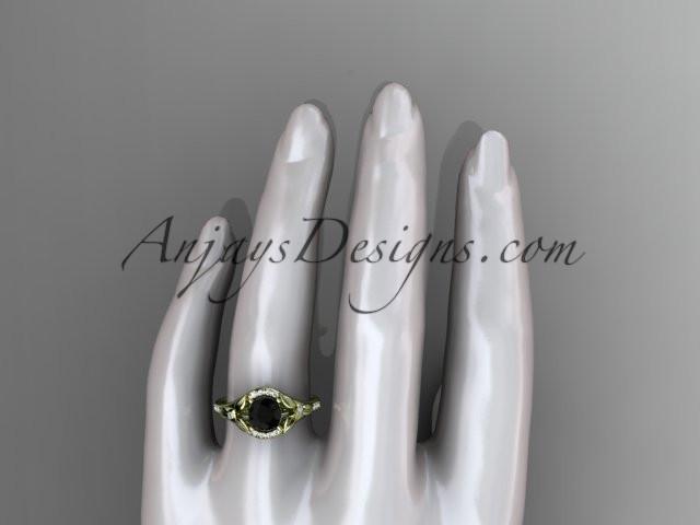 14kt yellow gold diamond floral wedding ring, engagement ring with a Black Diamond center stone ADLR126 - AnjaysDesigns