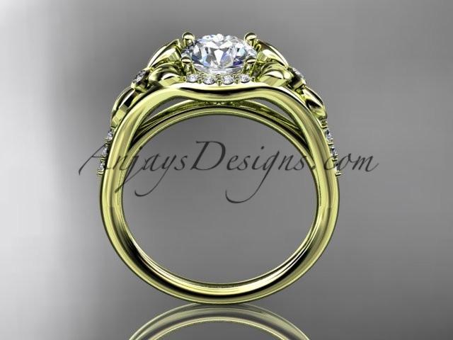 14kt yellow gold diamond floral wedding ring, engagement ring with a "Forever One" Moissanite center stone ADLR126 - AnjaysDesigns
