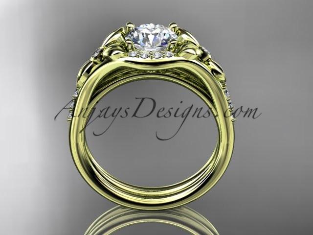 14kt yellow gold diamond floral wedding ring, engagement set with a "Forever One" Moissanite center stone ADLR126S - AnjaysDesigns