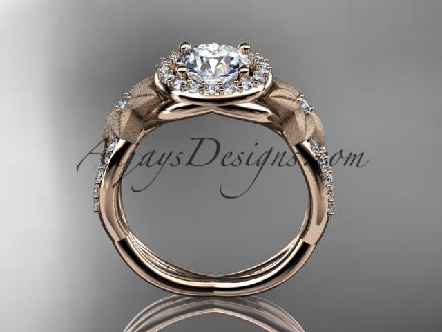 14kt rose gold diamond floral wedding ring, engagement ring with a "Forever One" Moissanite center stone ADLR127 - AnjaysDesigns