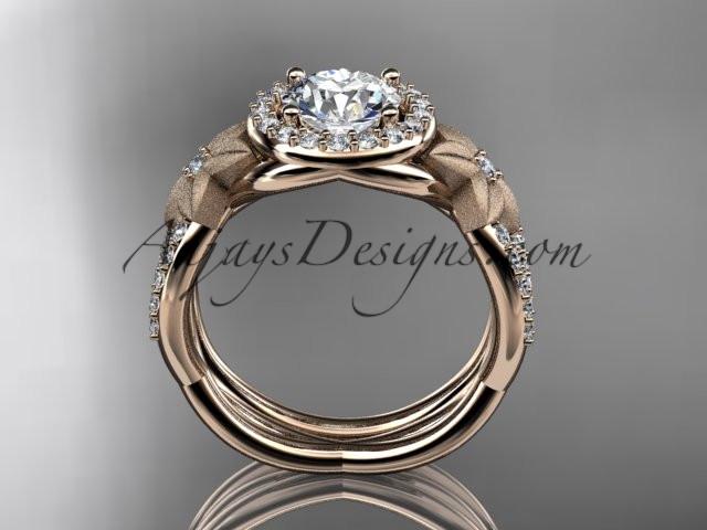 14kt rose gold diamond floral wedding ring, engagement set with a "Forever One" Moissanite center stone ADLR127S - AnjaysDesigns