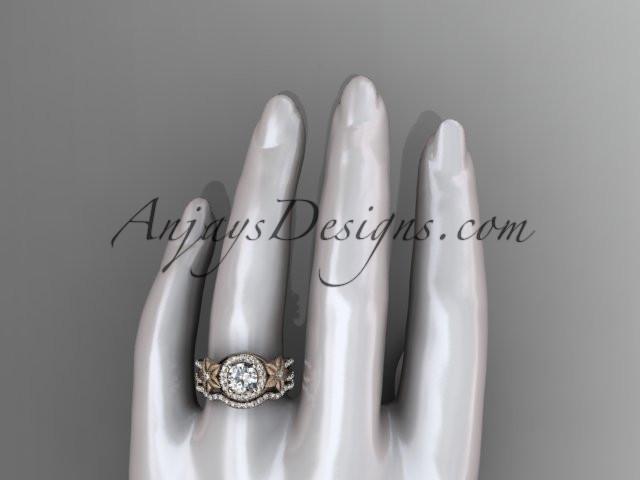 14kt rose gold diamond floral wedding ring, engagement set with a "Forever One" Moissanite center stone ADLR127S - AnjaysDesigns