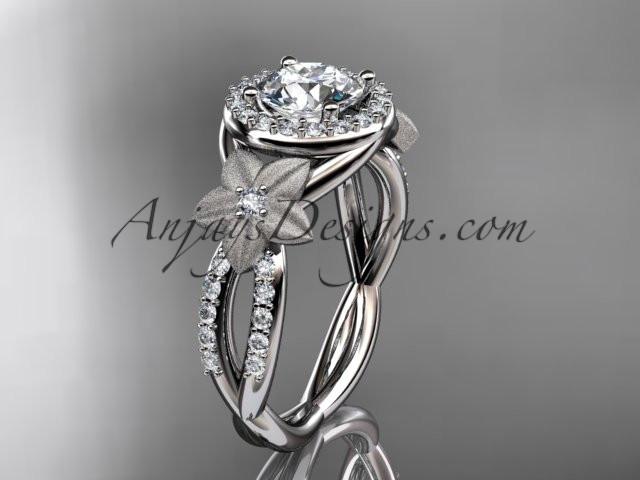 Platinum diamond floral wedding ring, engagement ring with a "Forever One" Moissanite center stone ADLR127 - AnjaysDesigns