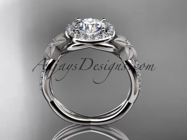 Platinum diamond floral wedding ring, engagement ring with a "Forever One" Moissanite center stone ADLR127 - AnjaysDesigns