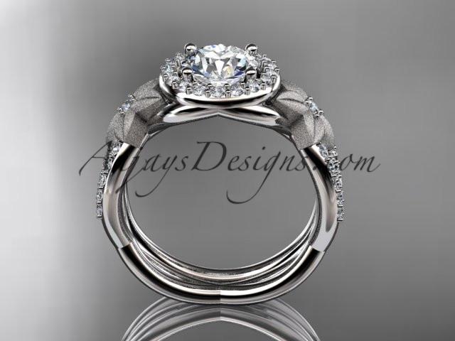 platinum diamond floral wedding ring, engagement set with a "Forever One" Moissanite center stone ADLR127S - AnjaysDesigns