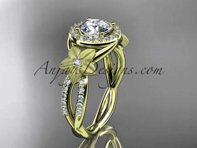 14kt yellow gold diamond leaf and vine wedding ring, engagement ring ADLR127 - AnjaysDesigns