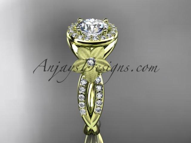 14kt yellow gold diamond leaf and vine wedding ring, engagement ring ADLR127 - AnjaysDesigns