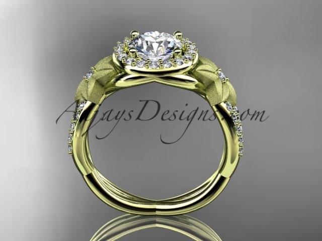 14kt yellow gold diamond leaf and vine wedding ring, engagement ring ADLR127 - AnjaysDesigns