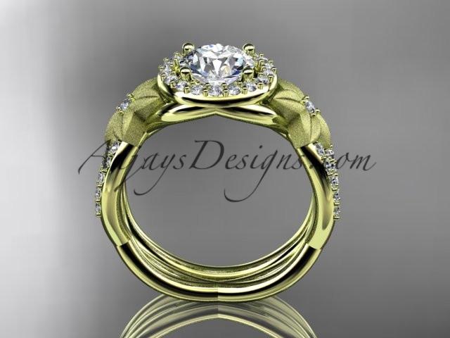 14kt yellow gold diamond floral wedding ring, engagement set with a "Forever One" Moissanite center stone ADLR127S - AnjaysDesigns