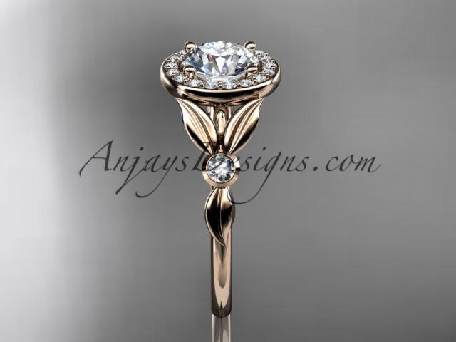 14kt rose gold diamond floral wedding ring, engagement ring ADLR129 - AnjaysDesigns