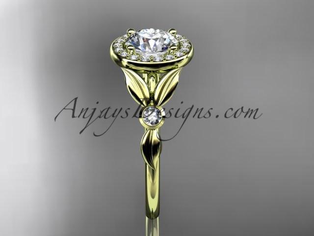 14kt yellow gold diamond floral wedding ring, engagement ring with a "Forever One" Moissanite center stone ADLR129 - AnjaysDesigns