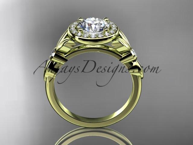 14kt yellow gold diamond floral wedding ring, engagement ring with a "Forever One" Moissanite center stone ADLR129 - AnjaysDesigns