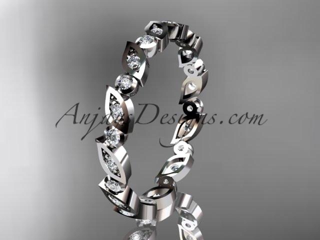 14k white gold diamond leaf and vine wedding band,engagement ring ADLR12B - AnjaysDesigns