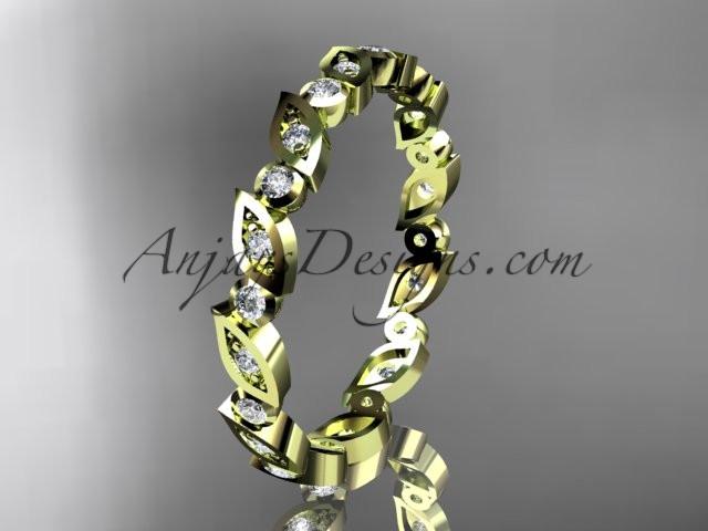 14k yellow gold diamond leaf and vine wedding band,engagement ring ADLR12B - AnjaysDesigns