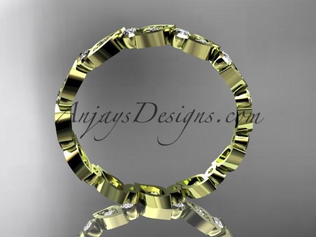 14k yellow gold diamond leaf and vine wedding band,engagement ring ADLR12B - AnjaysDesigns