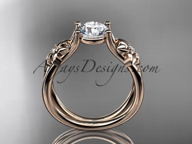 14kt rose gold diamond floral wedding ring, engagement ring with a "Forever One" Moissanite center stone ADLR130 - AnjaysDesigns