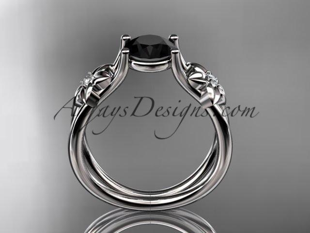 platinum diamond floral wedding ring, engagement ring with a Black Diamond center stone ADLR130 - AnjaysDesigns