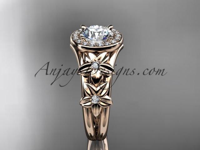 14kt rose gold diamond floral wedding ring, engagement ring ADLR131 - AnjaysDesigns