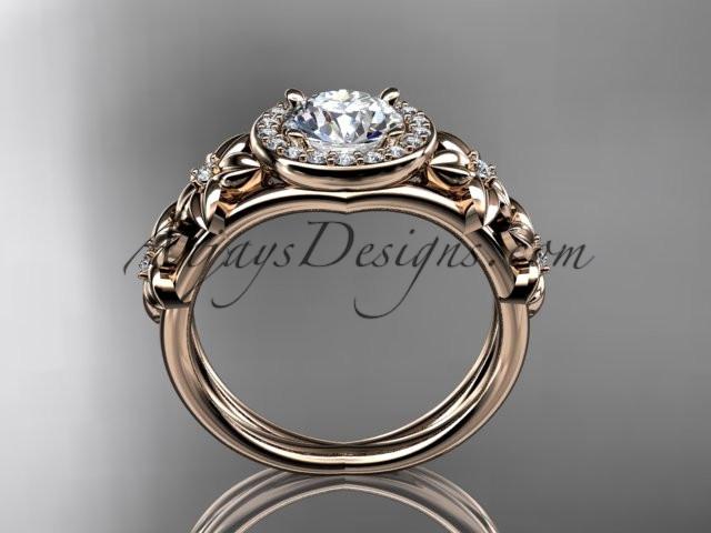 14kt rose gold diamond floral wedding ring, engagement ring with a "Forever One" Moissanite center stone ADLR131 - AnjaysDesigns