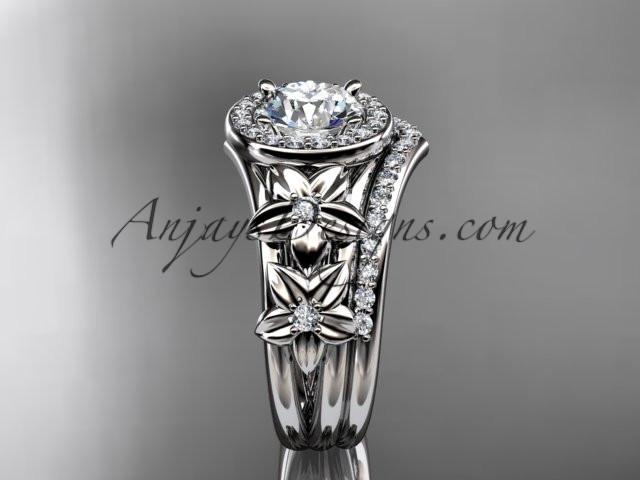 platinum diamond floral wedding ring, engagement set ADLR131S - AnjaysDesigns