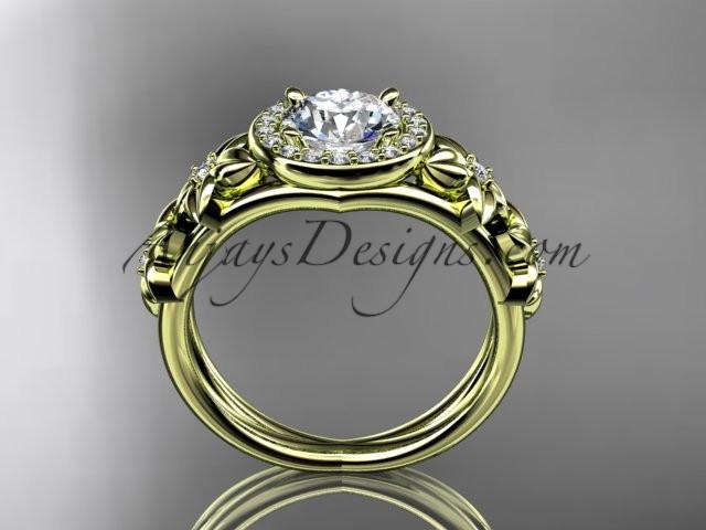 14kt yellow gold diamond floral wedding ring, engagement ring with a "Forever One" Moissanite center stone ADLR131 - AnjaysDesigns