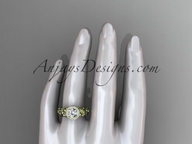 14kt yellow gold diamond floral wedding ring, engagement ring with a "Forever One" Moissanite center stone ADLR131 - AnjaysDesigns